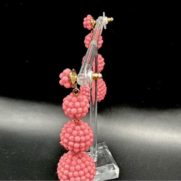 J Crew Beaded 3 Ball Dangle Earring Drop Statement Wild Berry Pierced Preppy - Picture 5 of 8